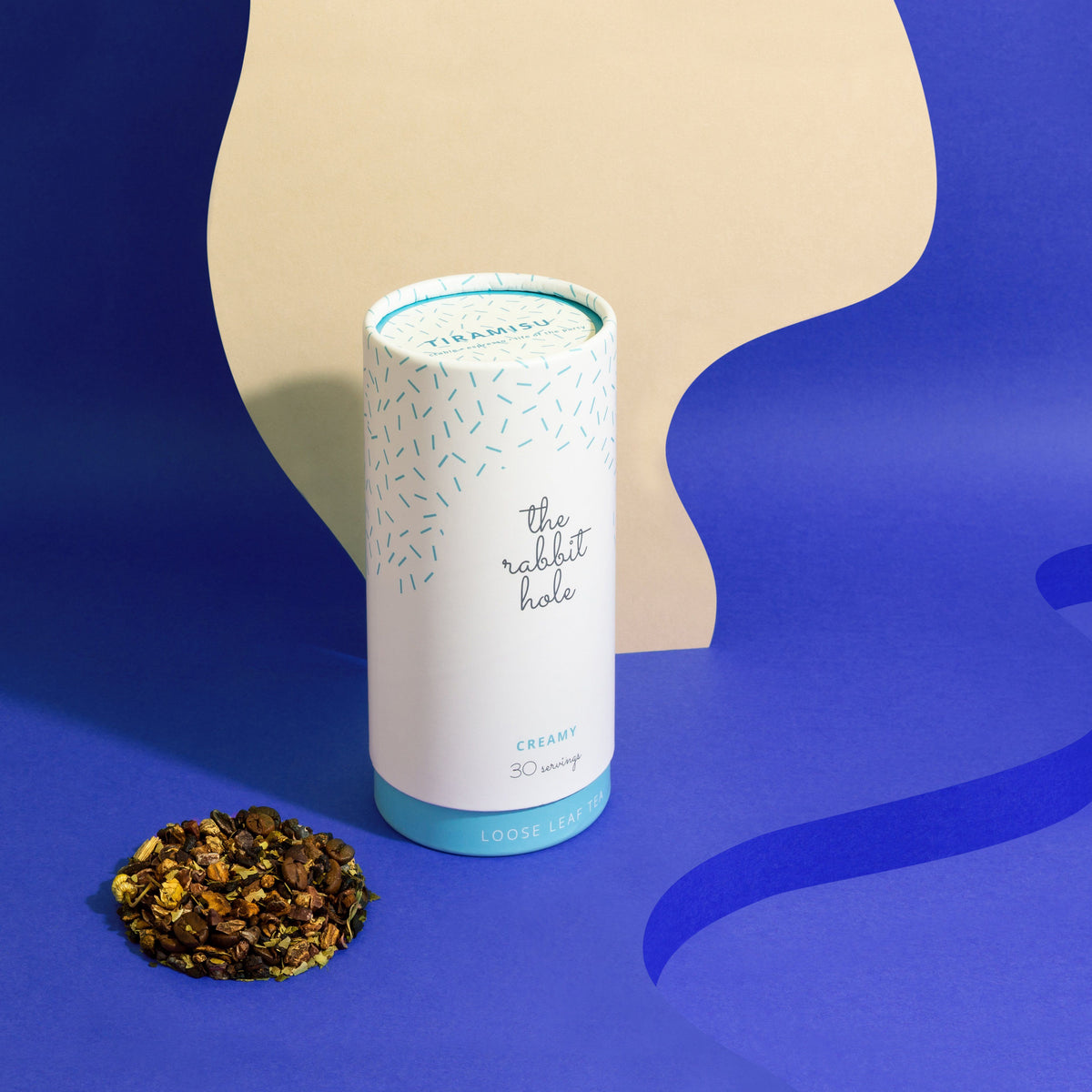 Tiramisu Creamy loose leaf tea by The Rabbit Hole - Australian Made Tea  - canister on a bright purple blue background