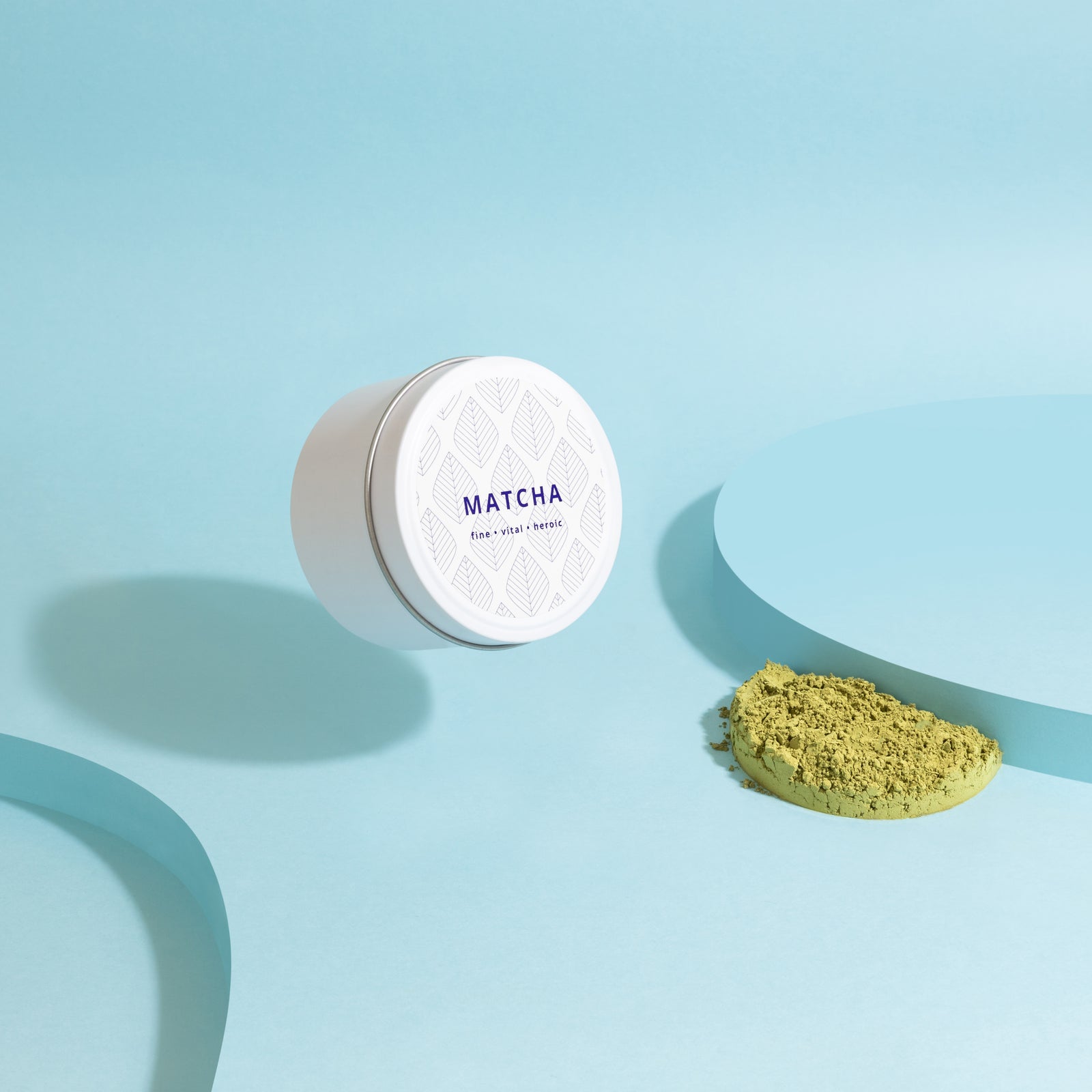 Matcha tea by The Rabbit Hole - Australian Made Tea. Tea canister on colourful blue background